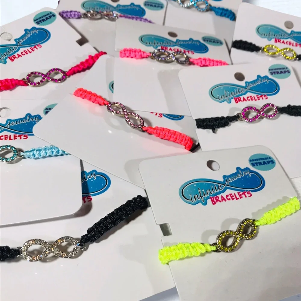 Neon Pink Retro Rhinestone Studded Infinity Adjustable Bracelet